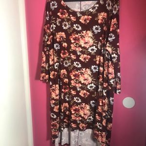 MOA burgundy floral jersey high low dress